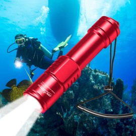ORCATORCH D520 Scuba Dive Light 1000 Lumens Compact Diving Flashlight IP68 Waterproof Night Dive Torch Submarine Diving Lights with Rotary Switch for Underwater 150 Meters Deep Sea Diving (Red)