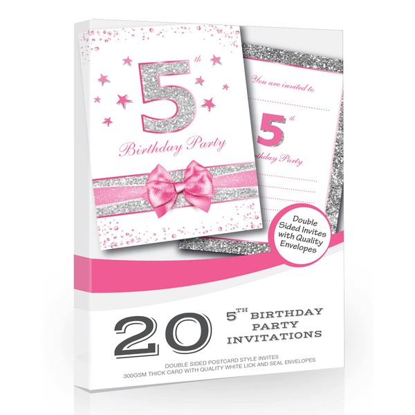 Olivia Samuel 20 x 5th Birthday Party Invitations from Pink