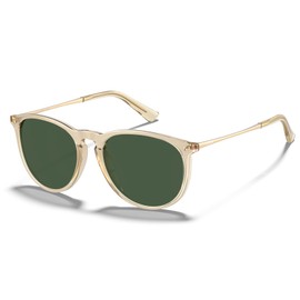 CARFIA Vintage Polarised Sunglasses for Men and Women, UV400 Protection, Ultralight Frame, Unisex polished transparent, green, M
