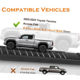 Perfit Liner Running Boards for 2005-2023 Toyota Tacoma Access Cab (2 Full Size & 2 Narrower Rear Doors) Black Aluminum Alloy Side Steps Rails Nerf Bars 6.5"