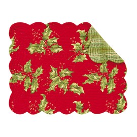 C&F Home Holly Red Rectangular Quilted Cotton Reversible Machine Washable Placemat Set of 4 Rectangular Placemat Set of 4 Red