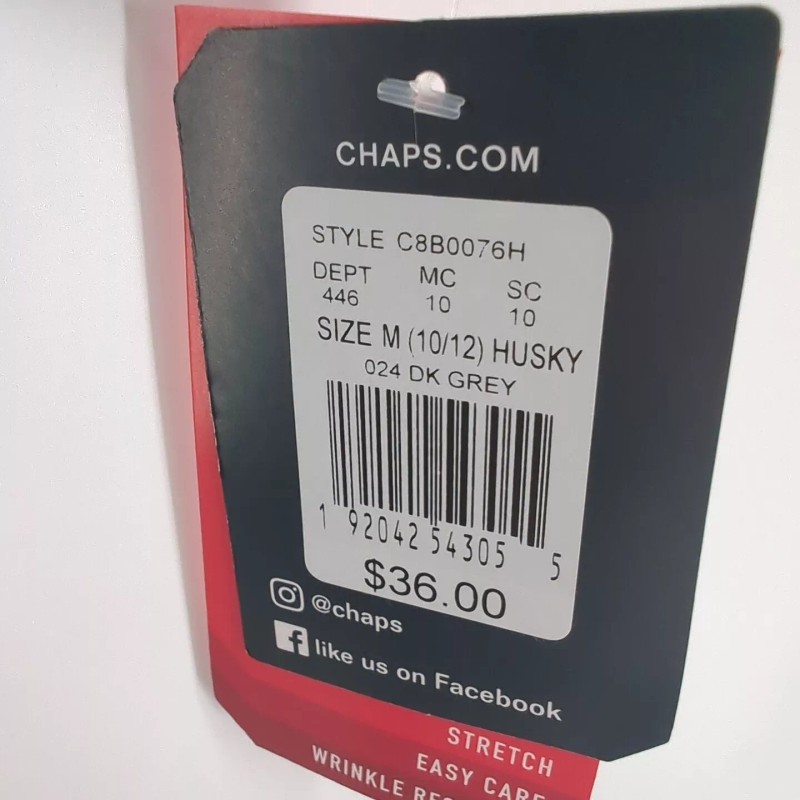 Chaps Boys Button Up Shirt Medium 10/12 Husky Gray Stretch