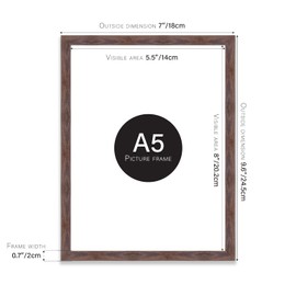 Almost Frameless A5 Walnut Picture Frame Set of 20, Display A5 Picture Gallery Wall, Poster, Photo, Artwork, or Print, Walnut