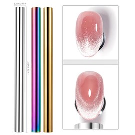 MOLILON Cat Eye Nail Magnet Gel Nail Polish Magnetic Cylindrical Strong Magnet Stick Cat Eye Nail Art Magnet 3d Cat Eye Magnetic Nail Polish Tool Double Headed Magnet for Nails Salon (Silver)