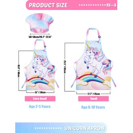 WERNNSAI Kids Aprons and Chef Hat Set Girls Art Aprons Set Child Painting Art Smock Cooking Gardening Painting Smock with Pocket Paint Smock Child Artist Costume Chef Costume Kids Chef Outfit Unicorn