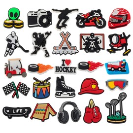 MelleFlarynsun Hockey Shoe Charms Fit for Clog Wristband Bracelet Decoration Hockey Pins Accessories Shoe Charm for Men Women Kids Teens Birthday Party Favor Gifts