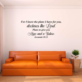Family Plans to Give You Hope and Future Motivational Quote Wall Decal Decoration Jeremiah 29:11 Bible Verse Cursive Religious Quote Lasts Years and Easily Removable - Size: 40 in(W) x 28 in(H)