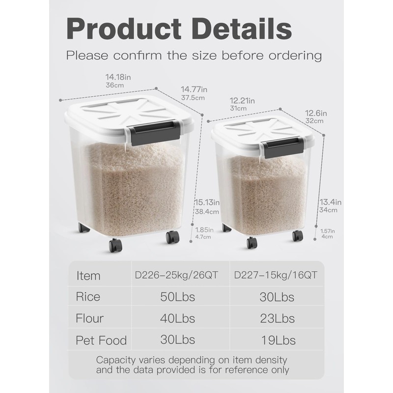 LivLab Mker Rice Dispenser - 50LBS Airtight food storage container