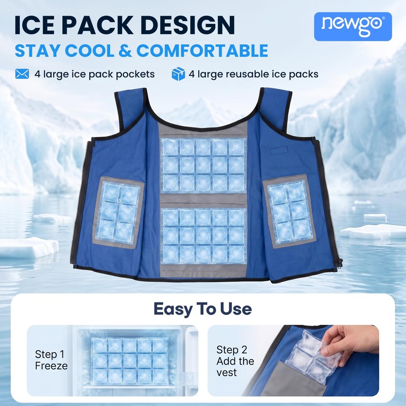 NEWGO Cooling Vest for Men& Women, 4 PCS Ice Packs