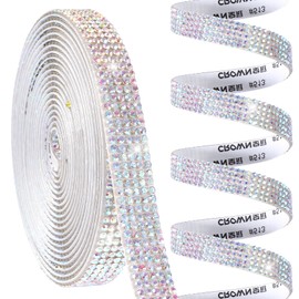 Hiswan Rhinestone Ribbon, Self Adhesive Rhinestone Bedazzling Strips 0.4inch Glitter Crystal Diamonds Tape Sparkling Rhinestones Trim for Belt Shoes Clothing Crafts Car Phone (3Yards, Silver AB Color)