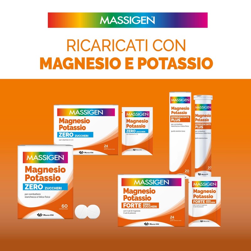 Massigen - Magnesio e Potassio Zero Zuccheri, Gusto Arancia Rossa,