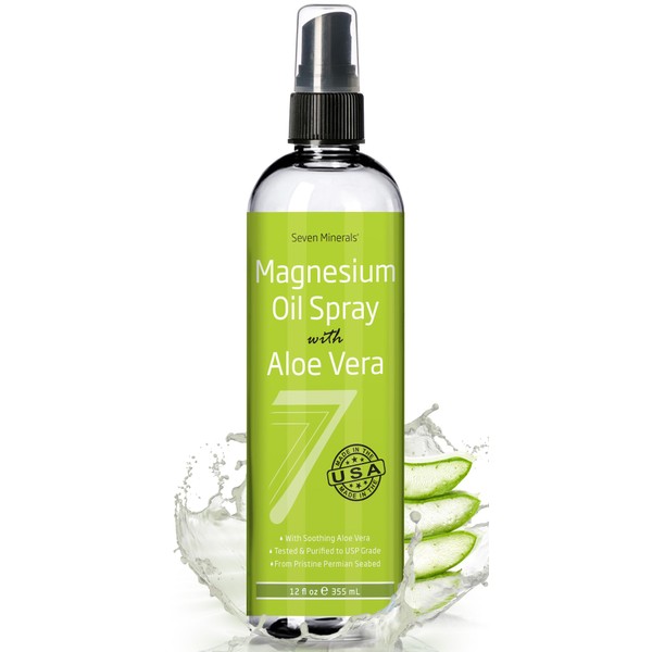 Magnesium Oil Spray with Aloe Vera - Less Itchy - Use as Magnesium Spray Deodorant - Made in USA - Get Healthy Hair & Skin and Sleep Better - Free eBook Included (Big 12 oz)