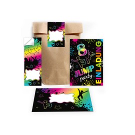 Limonia 12 Invitations for 8th Children's Birthday Party Jump Party Trampoline Neon Invitation Set Birthday Girls Children Boys Boys Gift Bag with 12 Envelopes, 12 Bags, 12 Stickers
