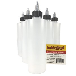 Hobbyland Squeeze Bottles, 8oz, 6 Bottles, Black and Natural Twist Caps, LDPE Plastic, Cylinder, Reusable, Decorating, Cooking, Crafting