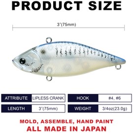 LUCKY CRAFT LV-500 MAX, 811 Live Striped Shad, Lipless Crankbait, Freshwater Bass Fishing Lure, Lucky Vibration, Sinking Lures, Long-Casting Crankbait, Premium Fishing Gear and Accessories