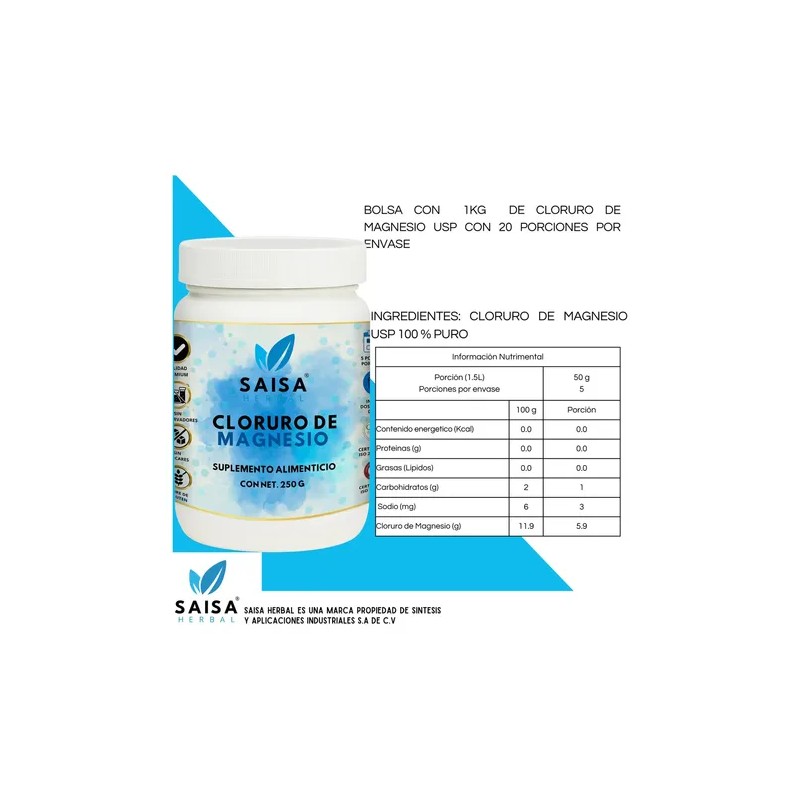 Cloruro Magnesio Usp 250 Saisa Herbal Sabor Amargo