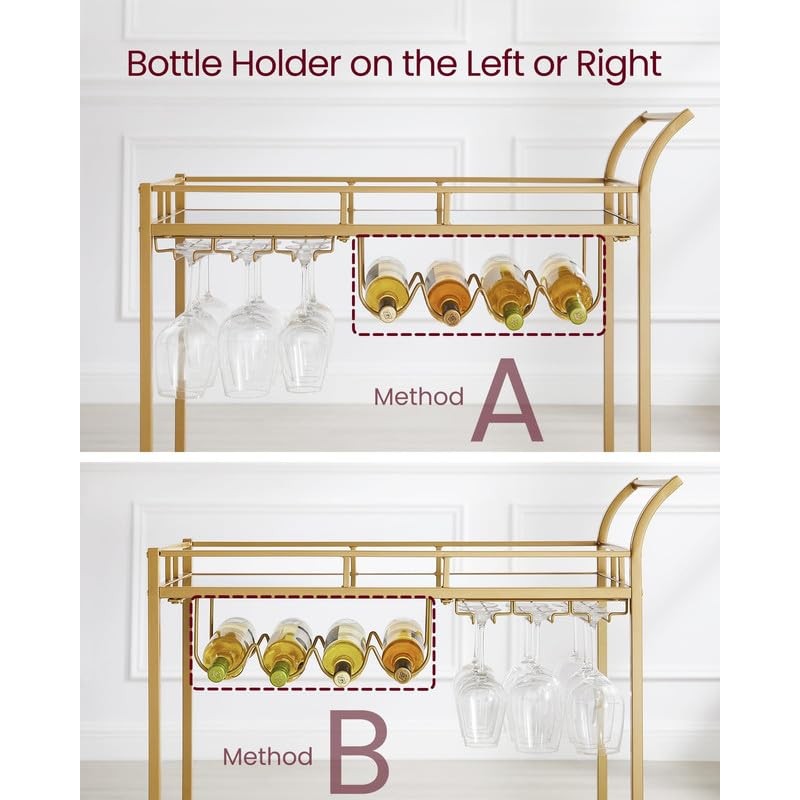 VASAGLE Bar Cart Gold, Home Bar Serving Cart, Wine Cart