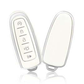 OFFCURVE Key Fob Cover for Lincoln, Full TPU Protective Car Key Case Holder for Lincoln Ford Explorer Escape Flex Edge Focus Taurus MKS MKT MKX 5-Button Keyless Entry Car Accessories, Silver White