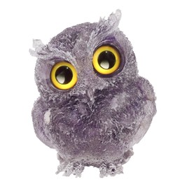 Nupuyai 2.4" Amethyst Owl Bird Carved Crystal Animal Statue Ornament, Resin Chip Stones Pocket Figurine Energy Healing Home Office Decor