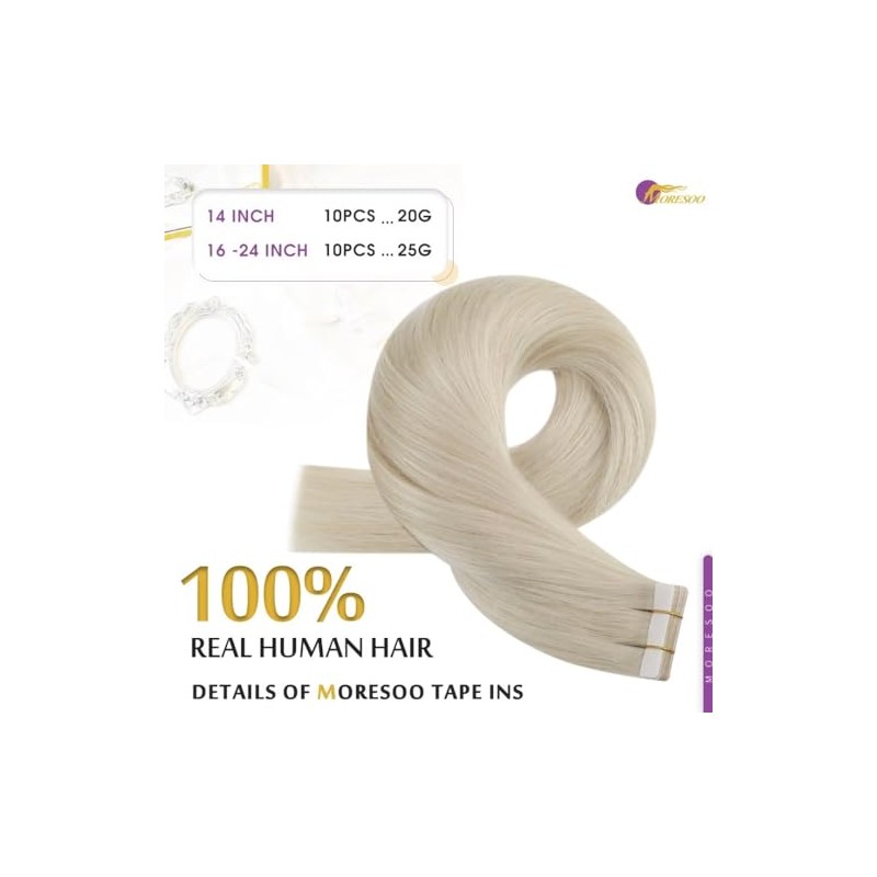 Moresoo Tape Extensions Echthaar Blond, Invisible Tape in Extensions 35cm