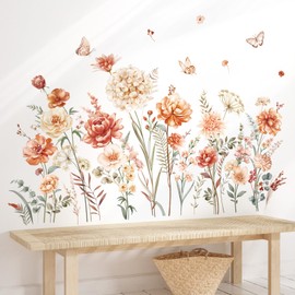 decalmile Boho Flower Wall Decals Wildflower Garden Floral Grass Wall Stickers Girls Bedroom Living Room Kitchen Wall Decor