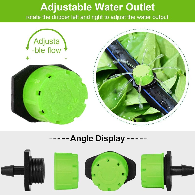 Rolcoassuns 100Pcs 1/4 Inch Adjustable Irrigation Drippers, 360° Micro Drip