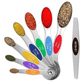 Set of 8 Stainless Steel Stackable Dual Sided Magnetic Measuring Spoons Teaspoon Tablespoon for Measuring Dry and Liquid Ingredients Multicolor