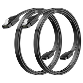 SATA Cable III 0.6FT (2-Pack), 7-Pin Straight Angle Connector, 6Gbps SATA Data Cord with Locking Latch, Compatible with HDD, SDD, CD Driver, CD Writer, 18 Inch, Black Cable