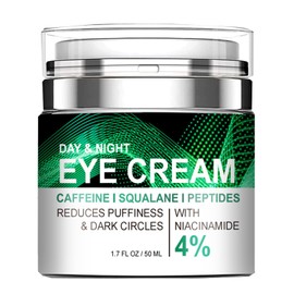 Caffeine Eye Cream, Anti-Wrinkle Eye Cream with Airless Pump, Reduces Fine Lines, Puffiness & Dark Circles with Caffeine, Squalane, Peptides and 4% Niacinamide, 1.7 Fl. Oz, Hydrating for Dry Skin