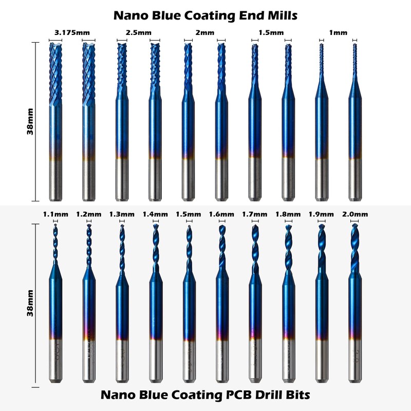 Genmitsu 50pcs Tungsten Carbide End Mill Router Bits, 1/8'' Shank