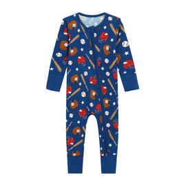 BambooBud Baby Boy Girl Zipper Footies Pajamas Christmas Sleep OnePiece Romper Jumpsuit Pjs, Baseball, 18-24 Months