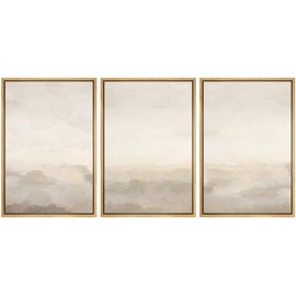 MUDECOR Framed Canvas Print Wall Art Abstract Minimalist Modern Art Neutral Home Decor for Bedroom - 16"x24"x3 Natural