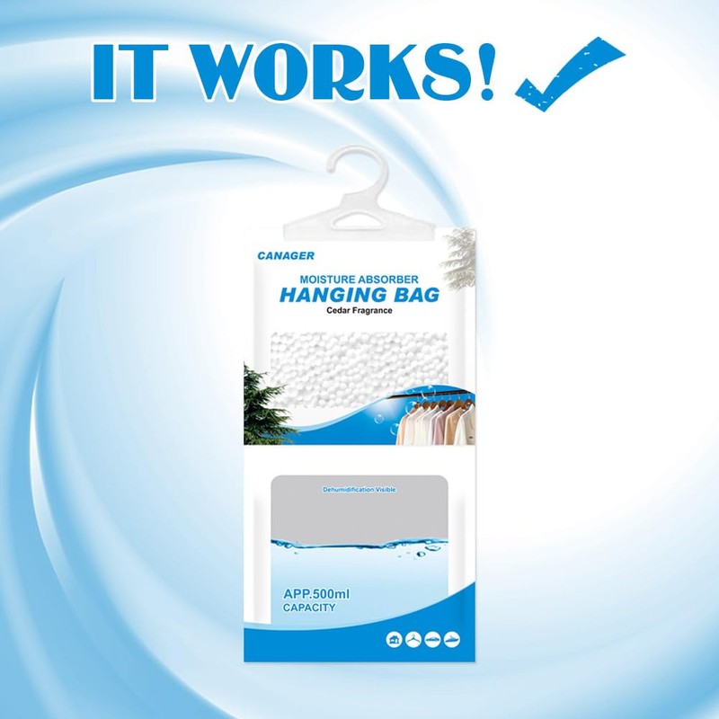 CANAGER Hanging Moisture Absorber,Cedar Fragrance Moistureproof Hanging Bag, Dehumidifier Bag