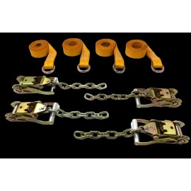 Safe N Secure 2" x 10' Gold Diamond Weave Lasso Wheel Strap w Chain Tail Ratchets | Pack of 4