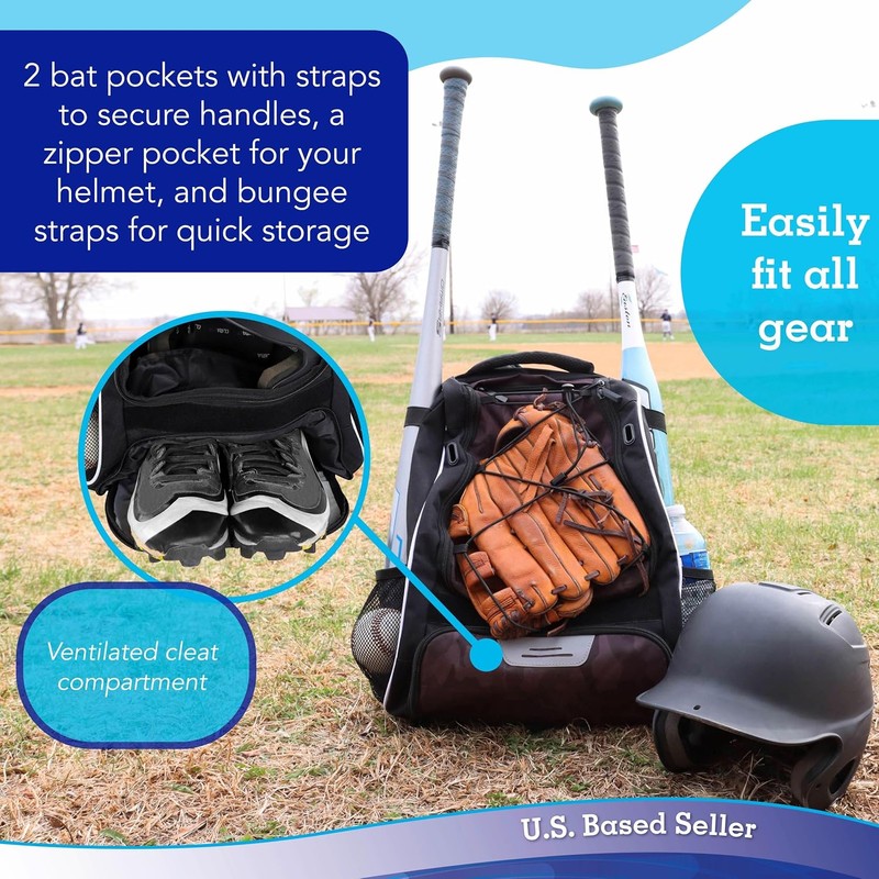 Swing Sports Backpack Baseball Bag - Softball Backpack with Fence