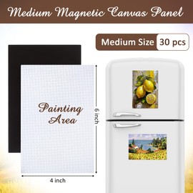 Honoson 30 Pack Magnetic Canvas Panel for Painting 4 x 6 Inch Large Square Flat Canvas Board with Magnet Back Art Gift Craft Set Bulk Pack Tiny Thin Canvases for Refrigerator Decor