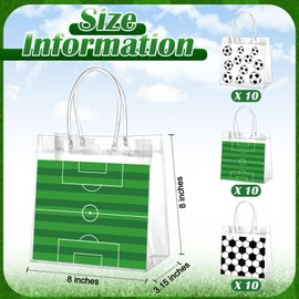 Resholder 30 Pcs Soccer Clear PVC Gift Bags Bulk 3 Styles Soccer Ball Themed Snack Bags with Handle Sport Theme Party Favor for Goodie Treat Candy Birthday Party Decorations Supplies, 8x8x3.15 Inch