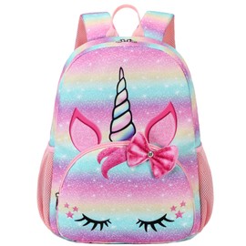 Octsky Medium Toddler Backpack for School Girls Kindergarten Elementary Kids Backpack 15" tall Rainbow Unicorn