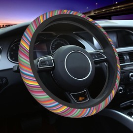 Mexican Serape Color Stripe Steering Wheel Cover Car Accessories Cute for Women Girls Girly Universal 15 Inch Neoprene Auto Interior Decor Anti Slip Car Truck Protector