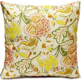 Kuai Cushion Cover 60×60cm Retro Flower Vintage Modern Floral Pattern Asian Nordic Interior Polyester (White Yellow, 60×60cm)