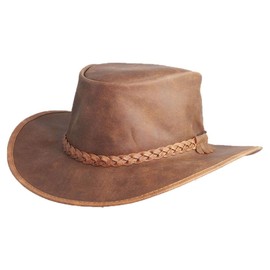 American Hat Makers Crusher Premium Leather Outback Hat – Cowboy Hats for Men & Women – Handcrafted, Packable Wide Brim Hat – Leather Western Gifts Copper Cowboy Hat