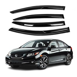 Fits Honda Civic 2012 2013 2014 2015 Safe Smoke Window Visor Set - Sun, Rain, and Vent Protection, 4-Piece Tape-On Window Deflector Guard Kit, 2mm Thickened