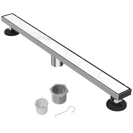 Hydroware Linear Shower Drain with Tile Insert Grate, Stainless Steel Rectangle Shower Floor Drain, Floor Shower Drain (36 Inches, Tile Insert Shower Drain)