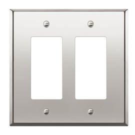 LIDER Decorator Switch or Receptacle Metal Wall Plate, Stainless Steel Outlet Cover, Corrosion Resistant, Mid-Size 2-Gang 4.88" x 4.92", 201 Stainless Steel, LMWP-32M-PC, Polished Chrome