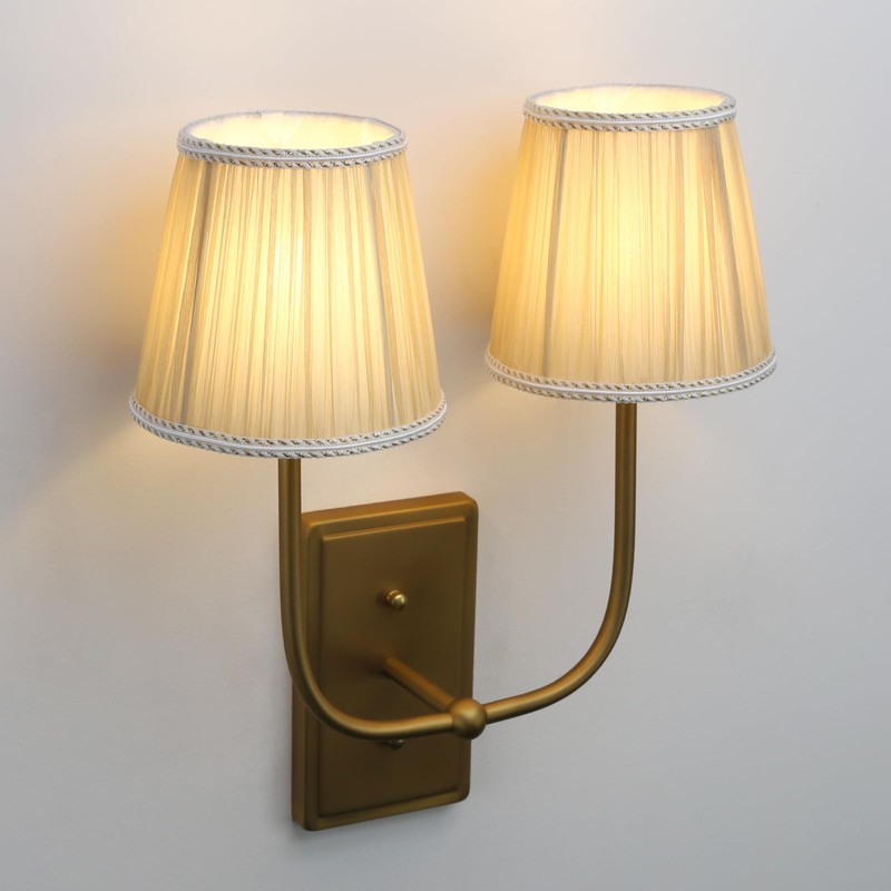 JIMUBEAM Vintage Brass 2-Lights Wall Sconce Lighting with Fabric Shades