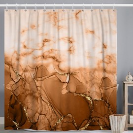 Uiiooazy Brown Shower Curtain, Abstract Marble Shower Curtain for Bathroom Waterproof Fabric Shower Curtain Set with Hooks 72x72 inches