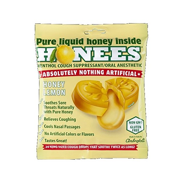 Honees Honey Lemon Cough Drops, 20 Drops Each (Pack of 3)