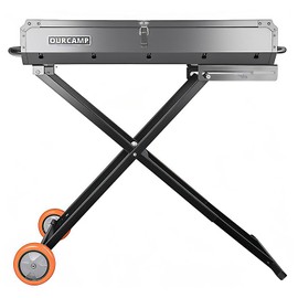 Dual-purpose Outdoor BBQ Charcoal Grill with Side Table, Foldable Cart Table with Wheels for Outdoor Backyard, Patio and Parties (Dustproof Gray)