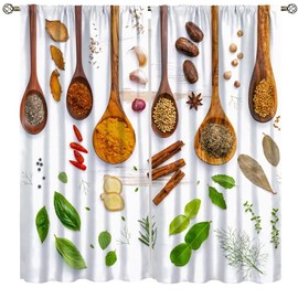 DDCBNS Spice Kitchen Curtains Rustic Herbs Spices Wooden Spoons Polyester Fabric Window Treatments for Bedroom Living Room Kitchen Café Window Drapes 2 Panel Set,Total Size 42" x 45"