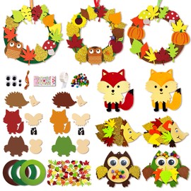 HILKKET Felt Craft Set for Decoration, 9 Pieces, Owl Craft Set, Autumn Crafts, DIY Hedgehog Felt Wreaths, Craft Set, Creative Sets and Craft Supplies for Children, Thanksgiving Craft Gift